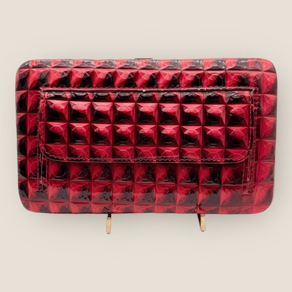 Red Textured Geometric Wallet With Card Slots Snap Closures - Picture 1 of 7